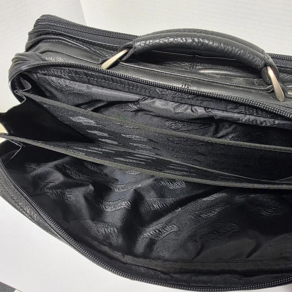 Canyon Leather Co Black Pebbled Leather Laptop Briefcase Messenger Bag AG States